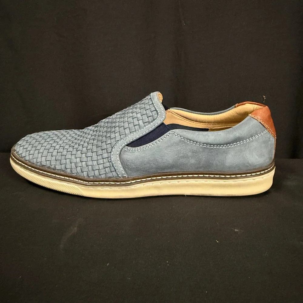 Johnston & Murphy Blue Woven Nubuck Slip On Sneakers 25-2529 Sheepskin Mens 10